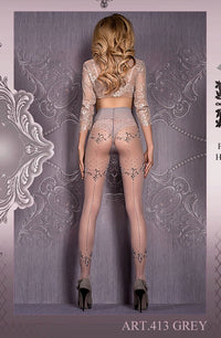 Linsori Smoke Grey Patterned Tights with Lurex - back view
