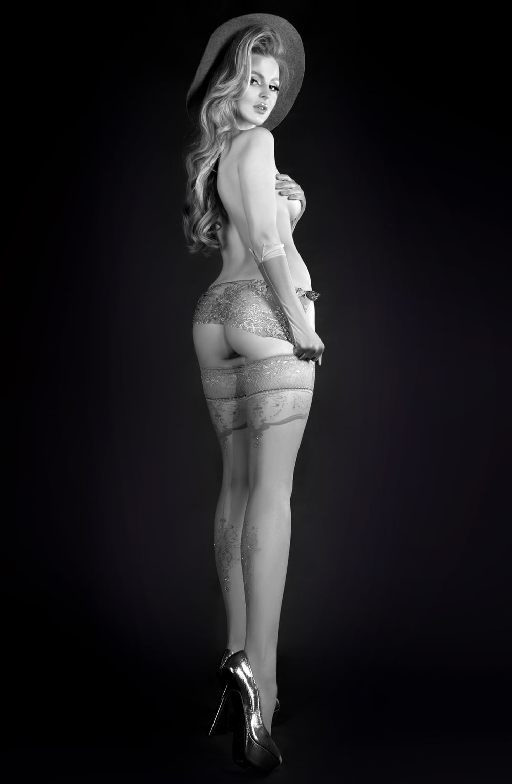 Linsori Soft Grey Lace Top Hold Ups - back view