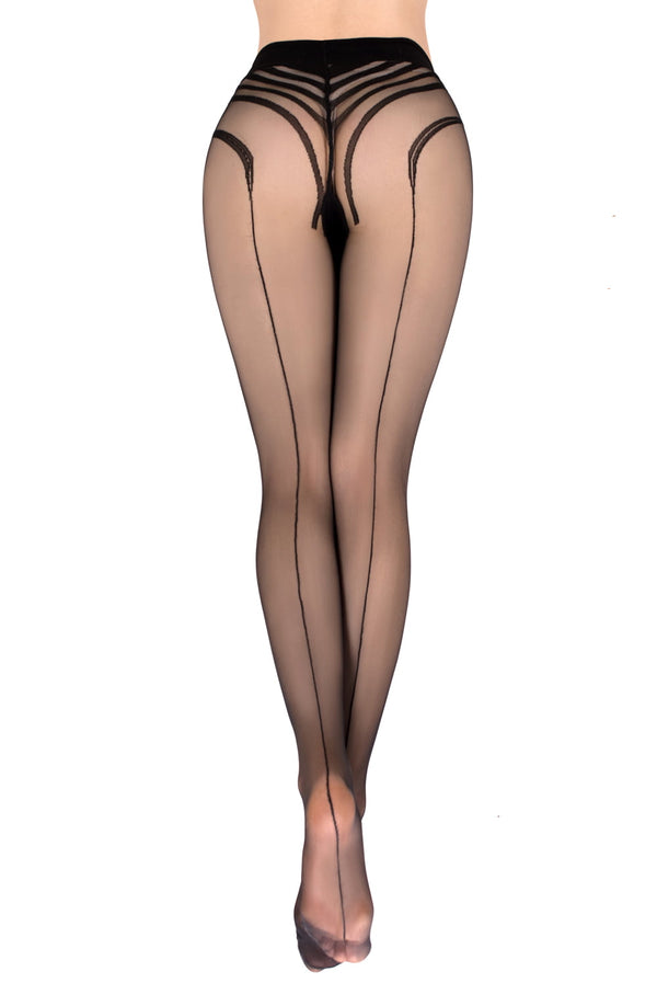 Linsori Noir Seam Back Tights Hold-Ups - back view