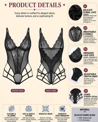 linsori - Noir Lace Strappy Bodysuit Plus Size -product detail