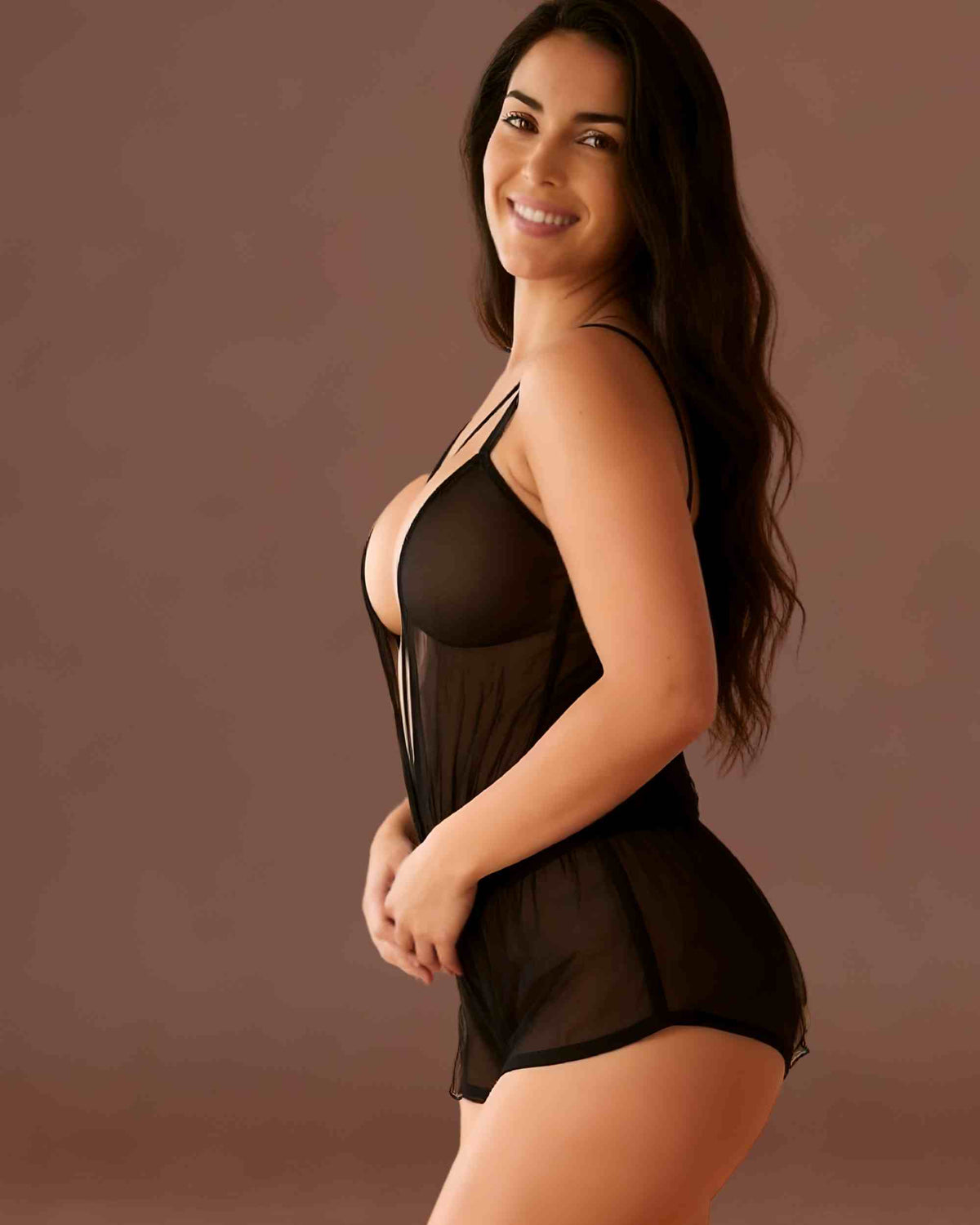 linsori - Midnight Sheer Ruffle Teddy - left view