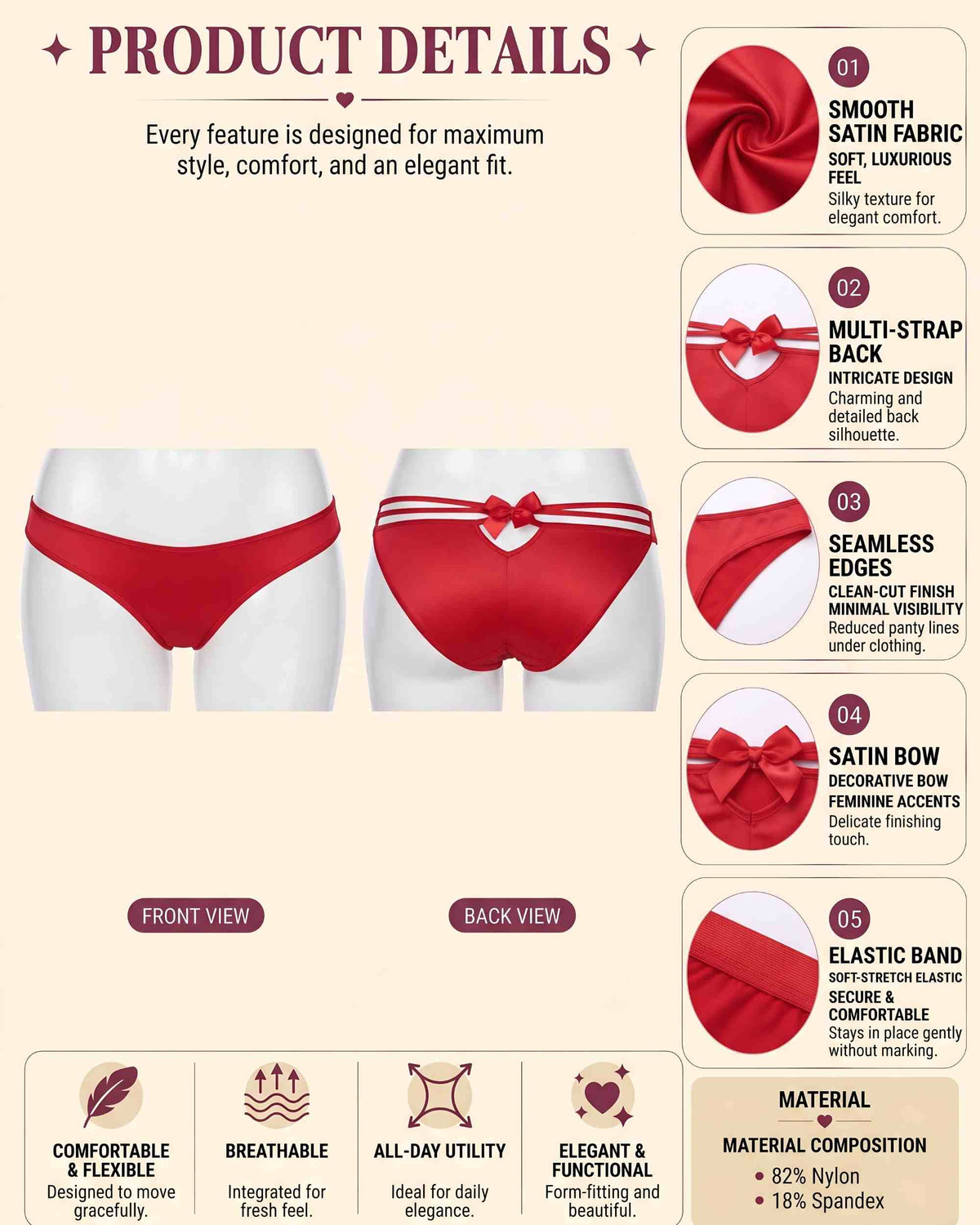 Linsori Mimi Scarlet Open-Back Brief -  Product detail view