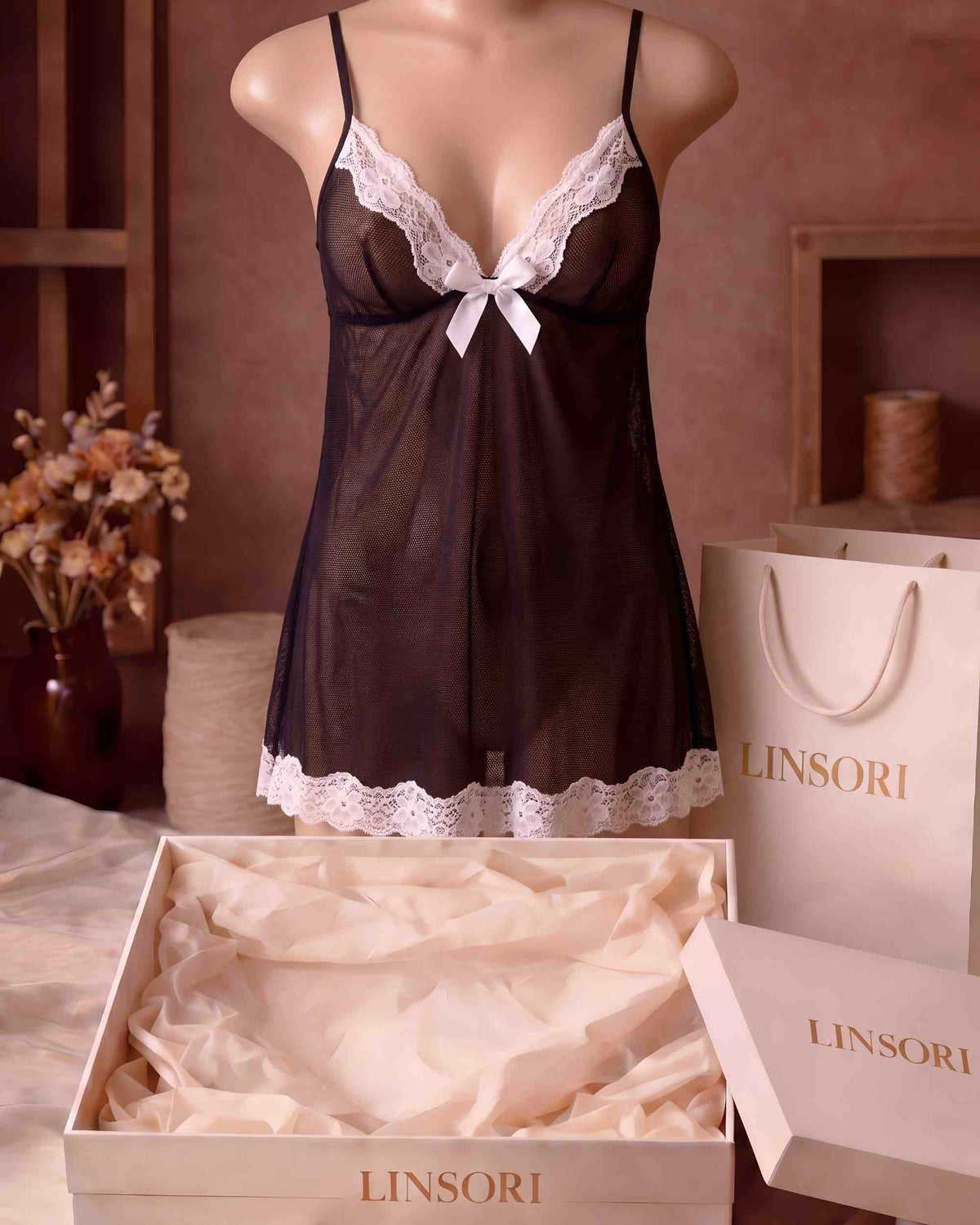 Linsori Venus Midnight Chiffon Chemise Plus Size - Mannequin View