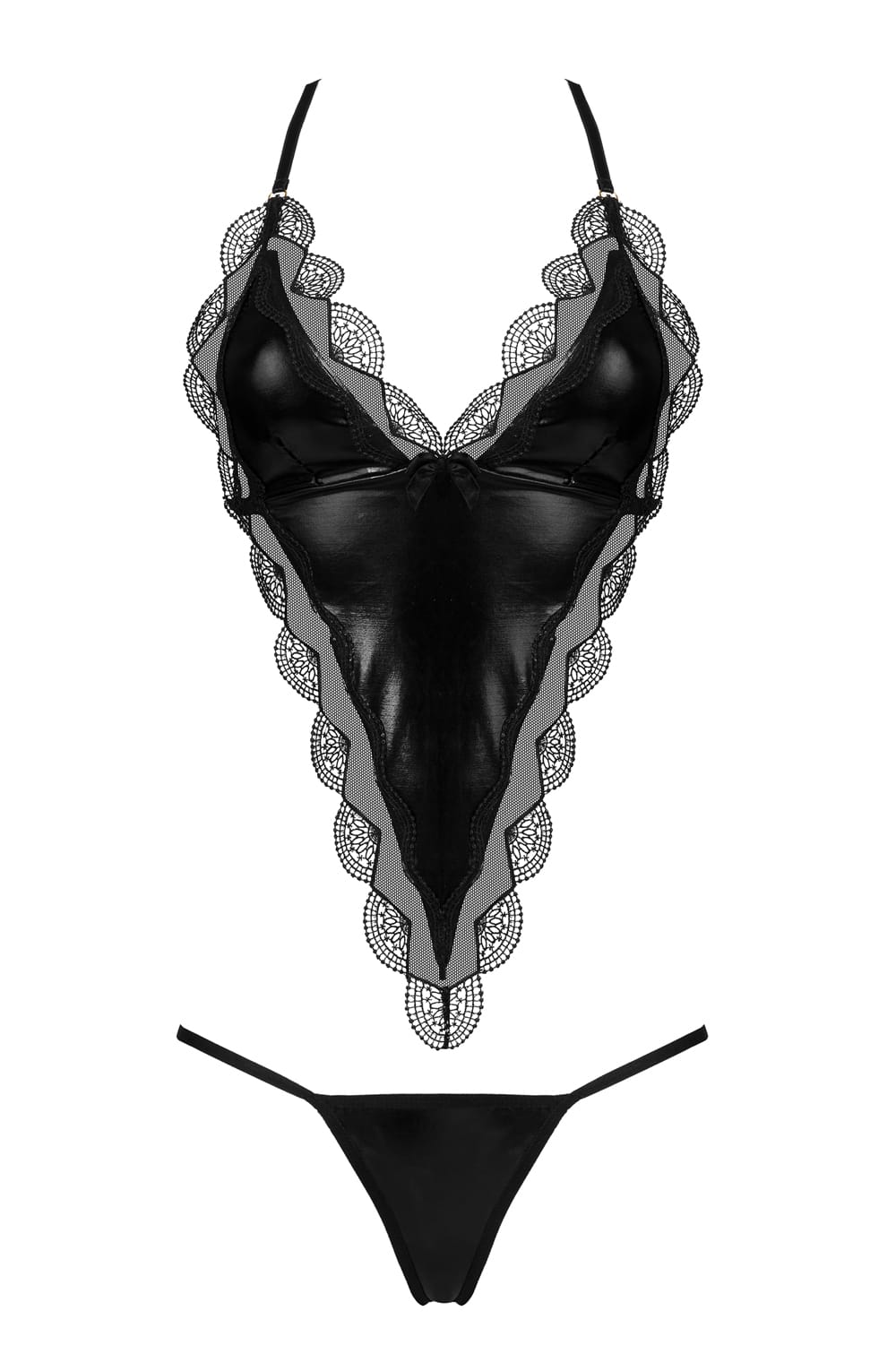 Linsori Angie Noir Wet Look Floral Lace Set - detail view