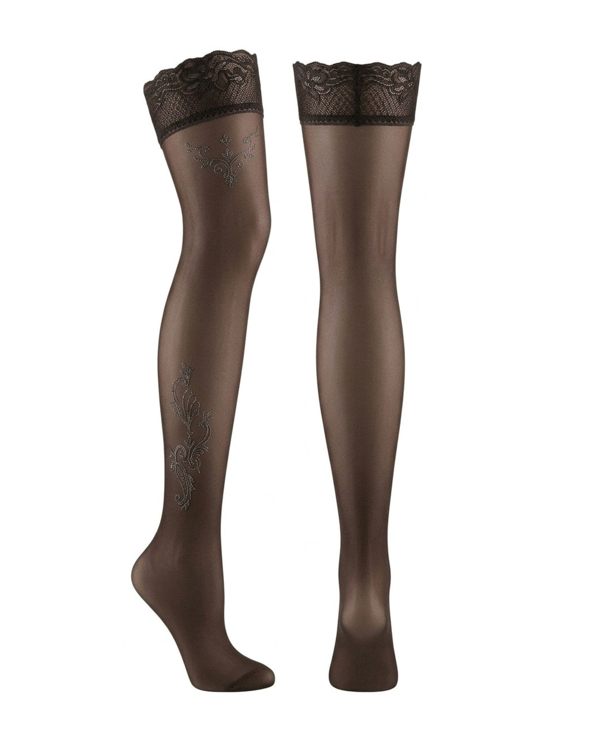 Linsori Noir Hold Ups with Lurex Shimmer Plus Size - White background view