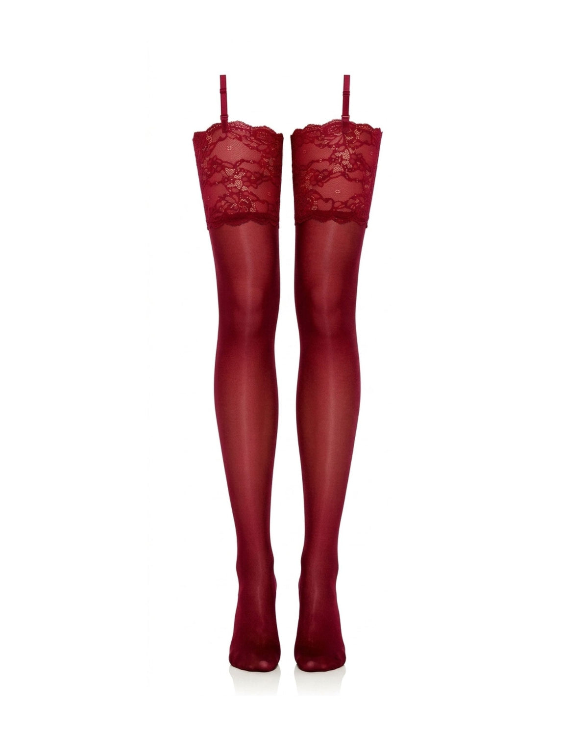Linsori Cherry Romance Lace Top Stockings Plus Size - White background view