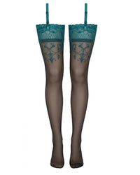 Linsori Obsidian Floral Lace Hold Ups Plus Size - White background view