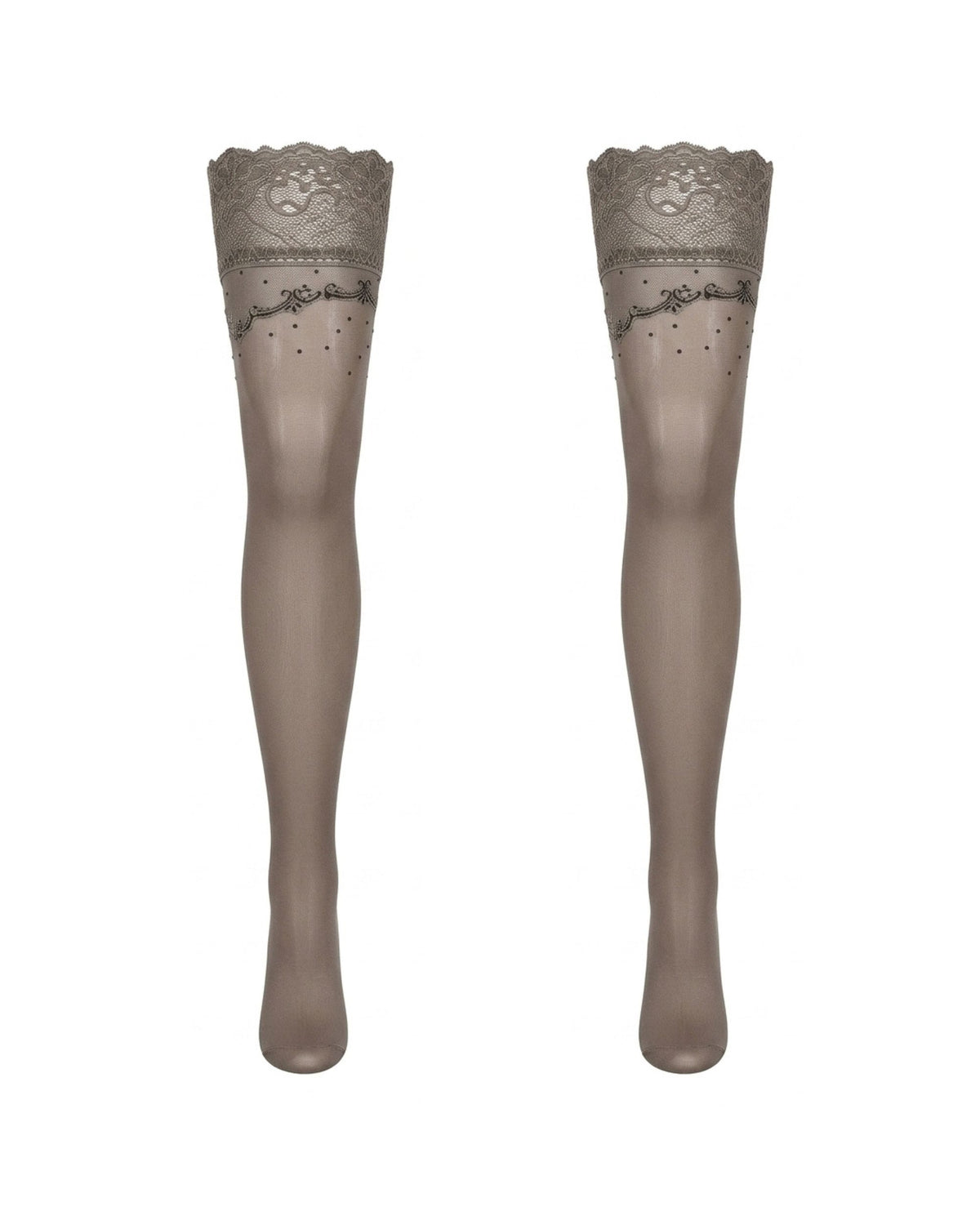Linsori Shadow Grey Shimmer Hold Ups Plus Size - White background view