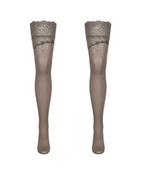Linsori Shadow Grey Shimmer Hold Ups Plus Size - White background view
