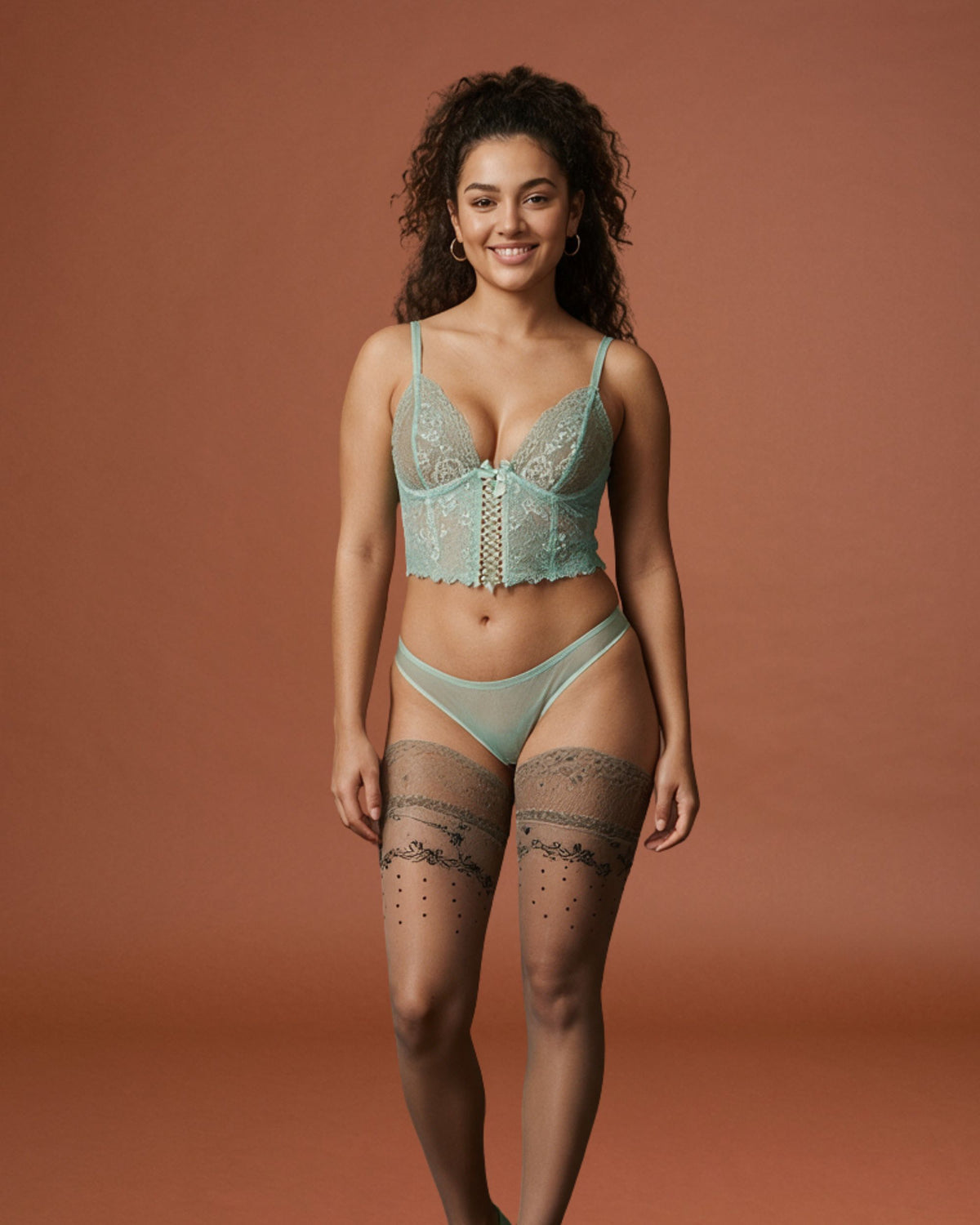 Linsori Shadow Grey Shimmer Hold Ups Plus Size - Front view 