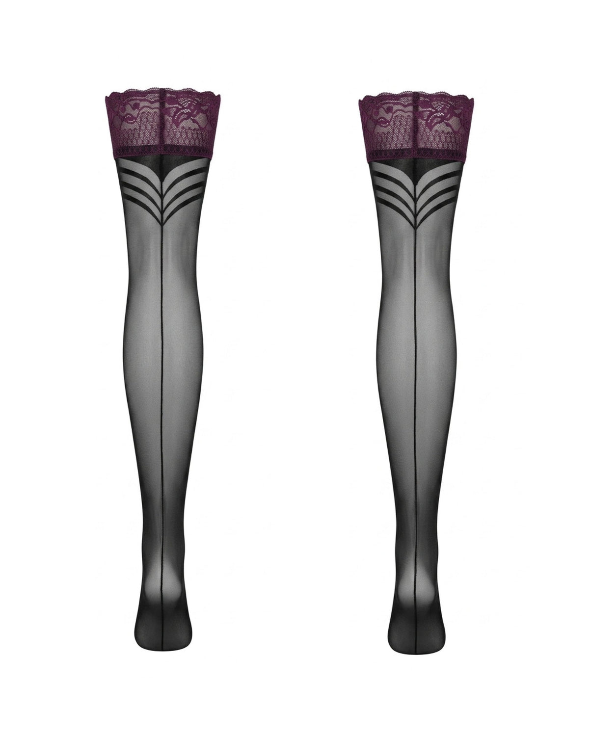 Linsori Noir Seamed Hold Ups Plus Size - White background view