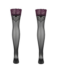 Linsori Noir Seamed Hold Ups Plus Size - White background view