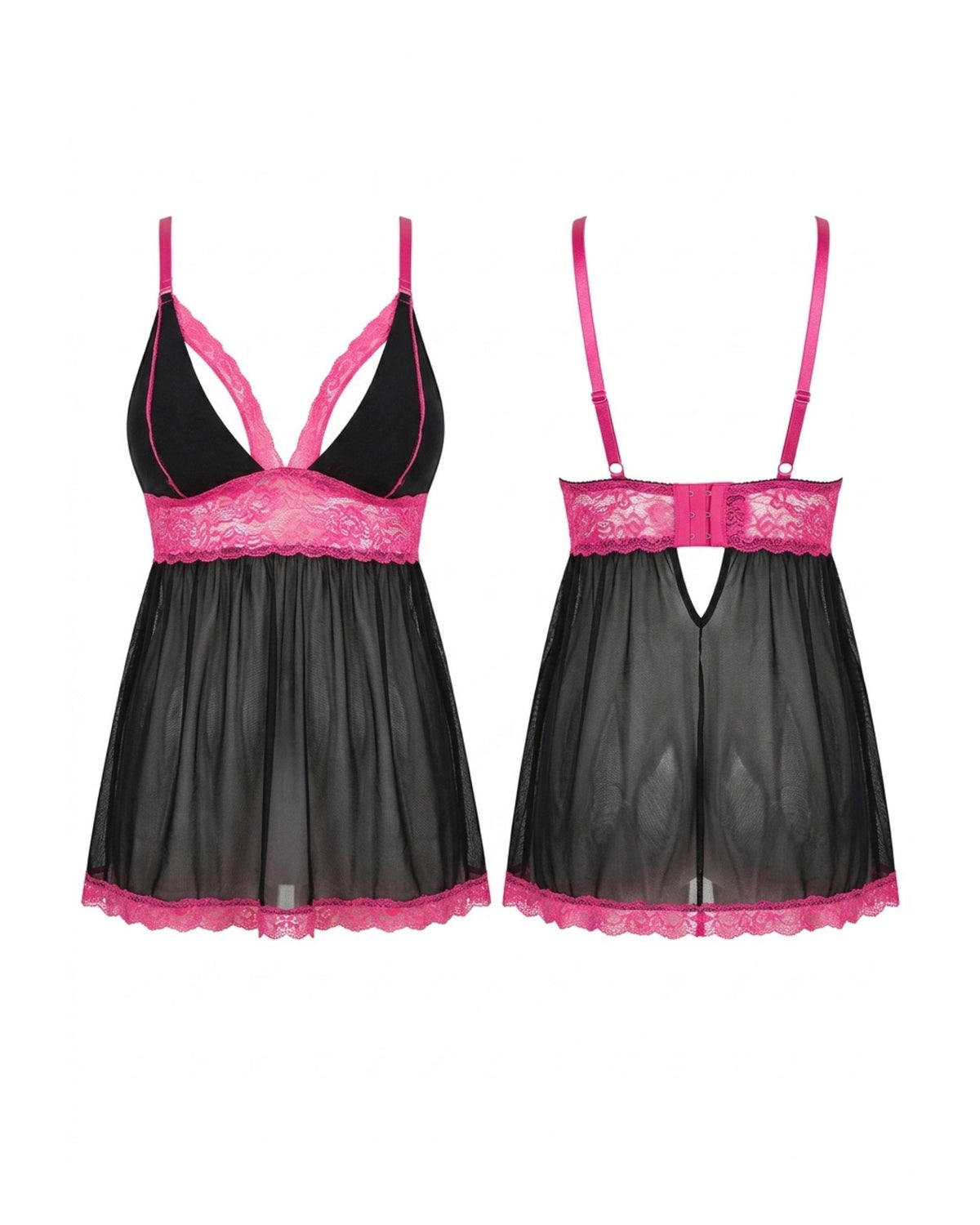 Linsori Midnight Lace Split Cup Babydoll - White background view