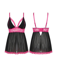 Linsori Midnight Lace Split Cup Babydoll - White background view