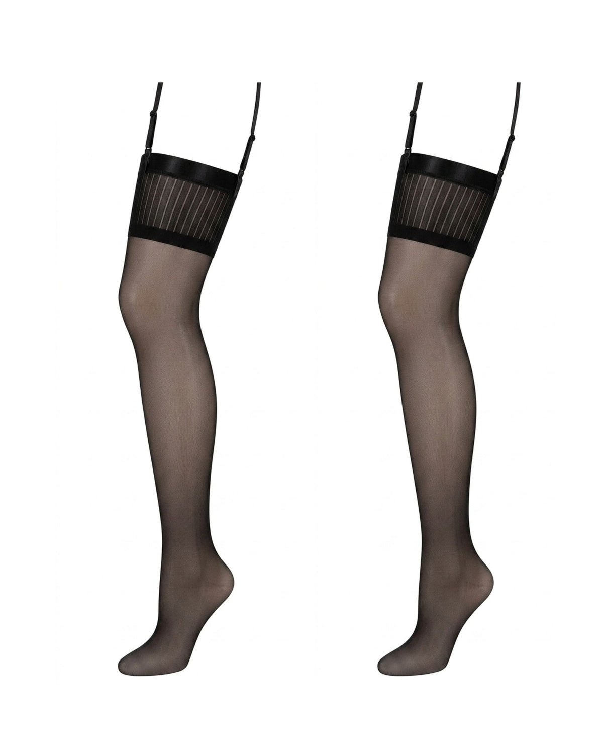 Linsori Noir Stockings with Deep Band - White background view