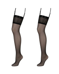 Linsori Noir Stockings with Deep Band - White background view