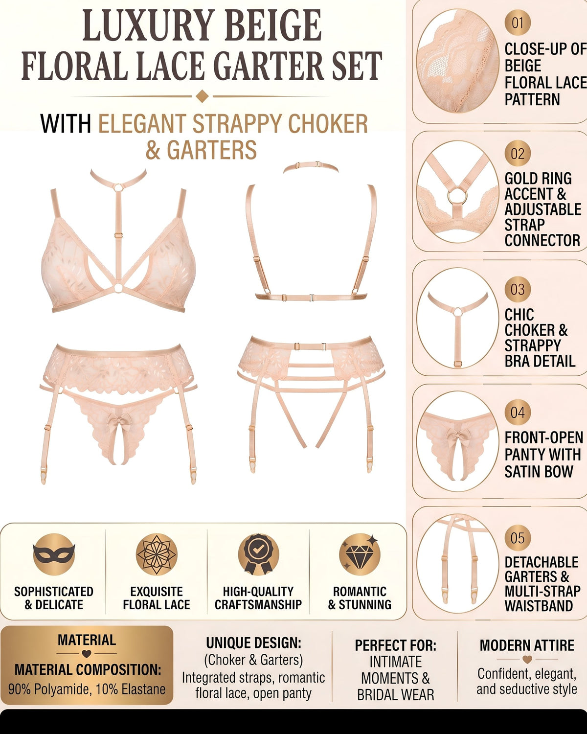Linsori Noemi Nude Lace Three-Piece Set Plus Size -  Product detail view