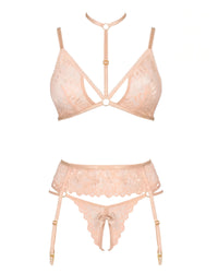 Linsori Noemi Nude Lace Three-Piece Set Plus Size - White background view