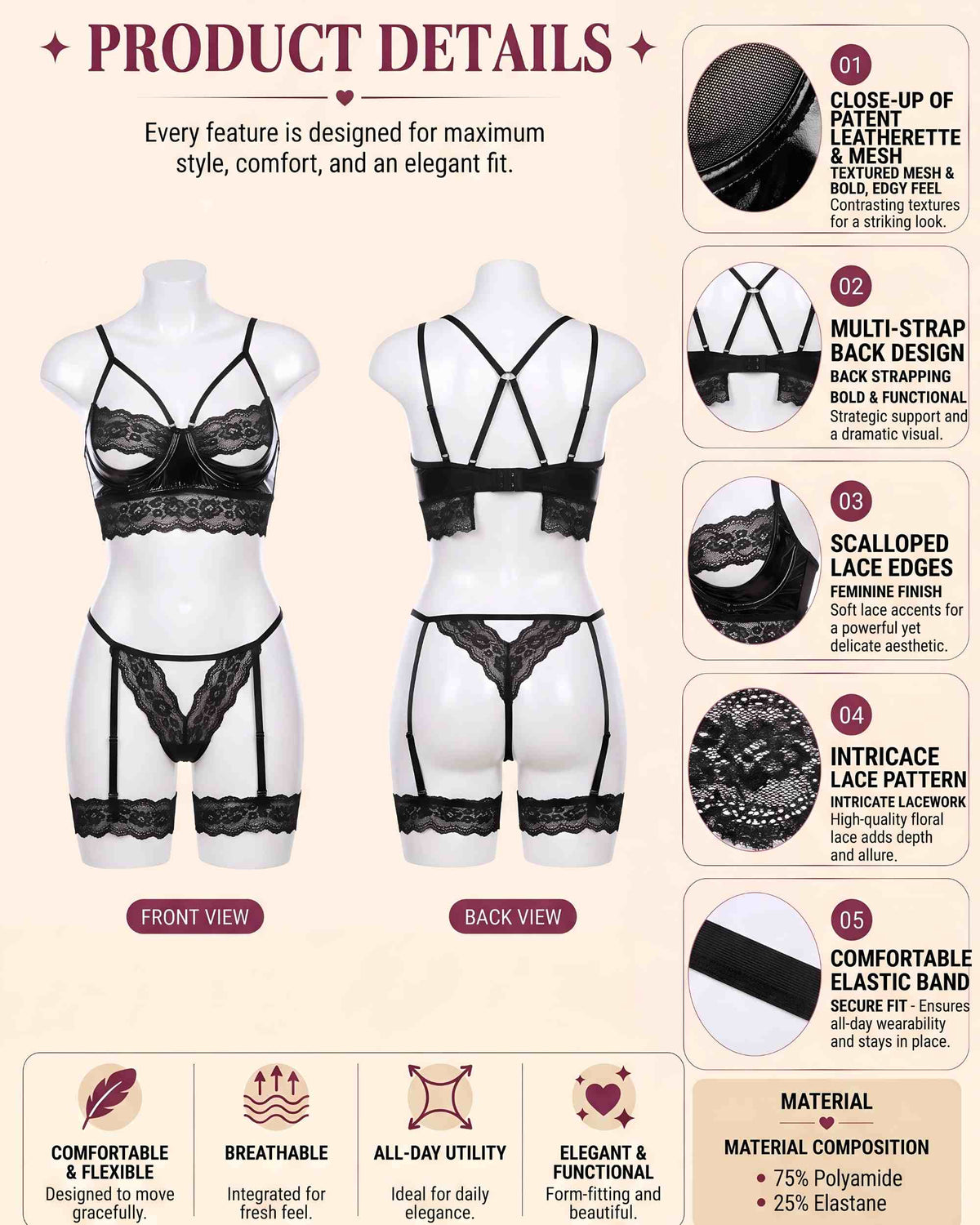 linsori - Shaquila Five-Piece Bondage Set Plus Size - product detail