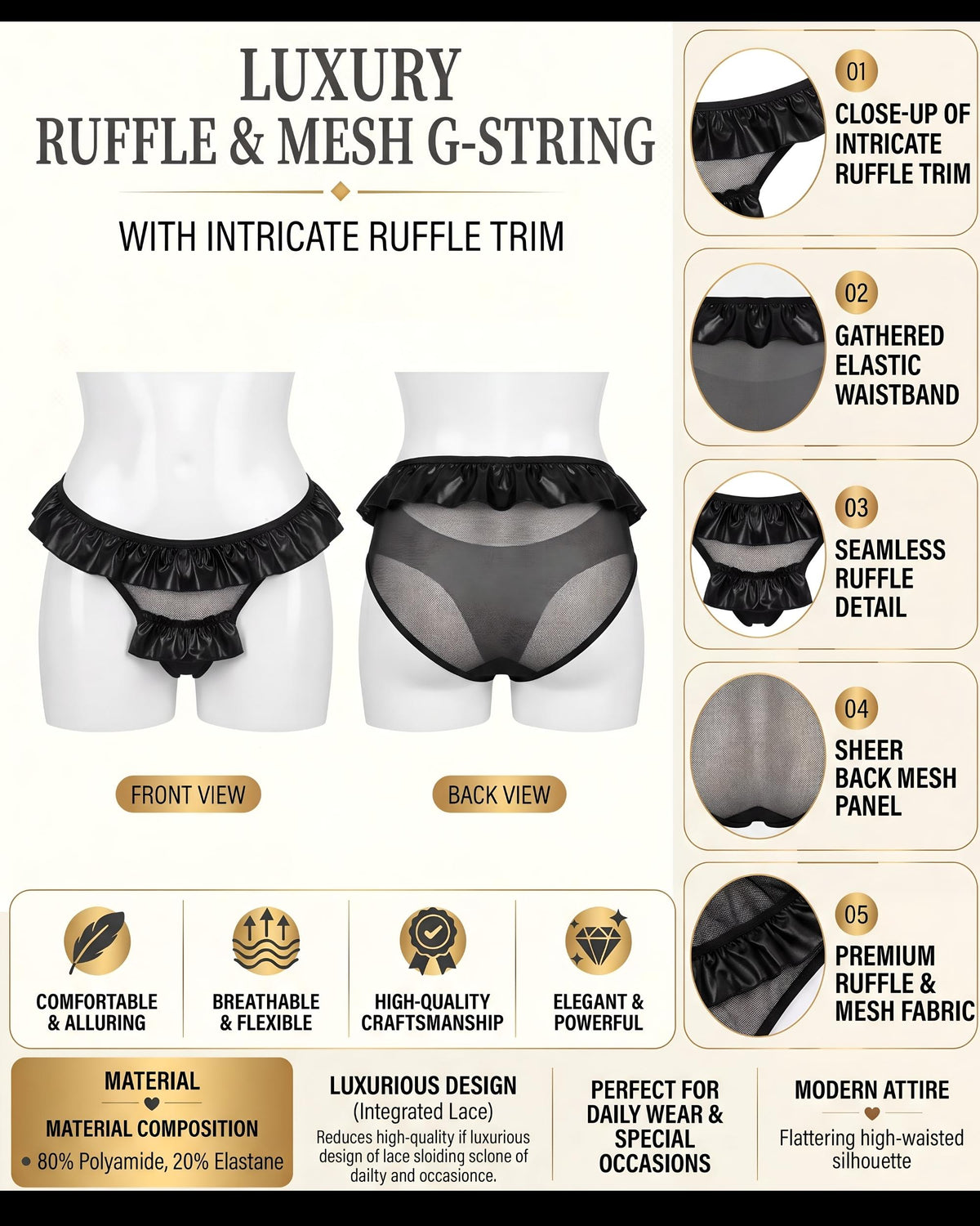 Linsori Noir Wet Look Tulle Hipster Plus Size - Product detail view