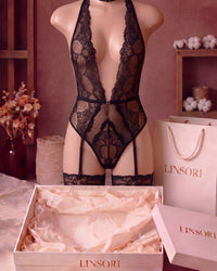 linsori - Midnight Lace V-Cut Teddy Plus Size - product view