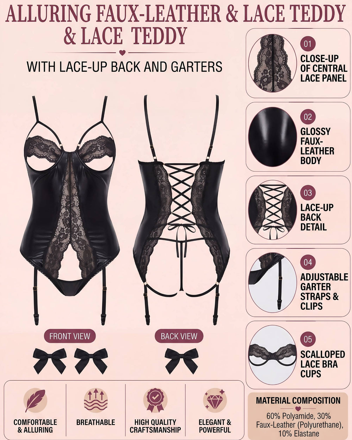 Linsori Midnight Wet Look Corset Set Plus Size -  Product detail view