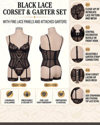 Linsori Ravenna Noir Lace Cor Floral Lace Set -  Product detail view