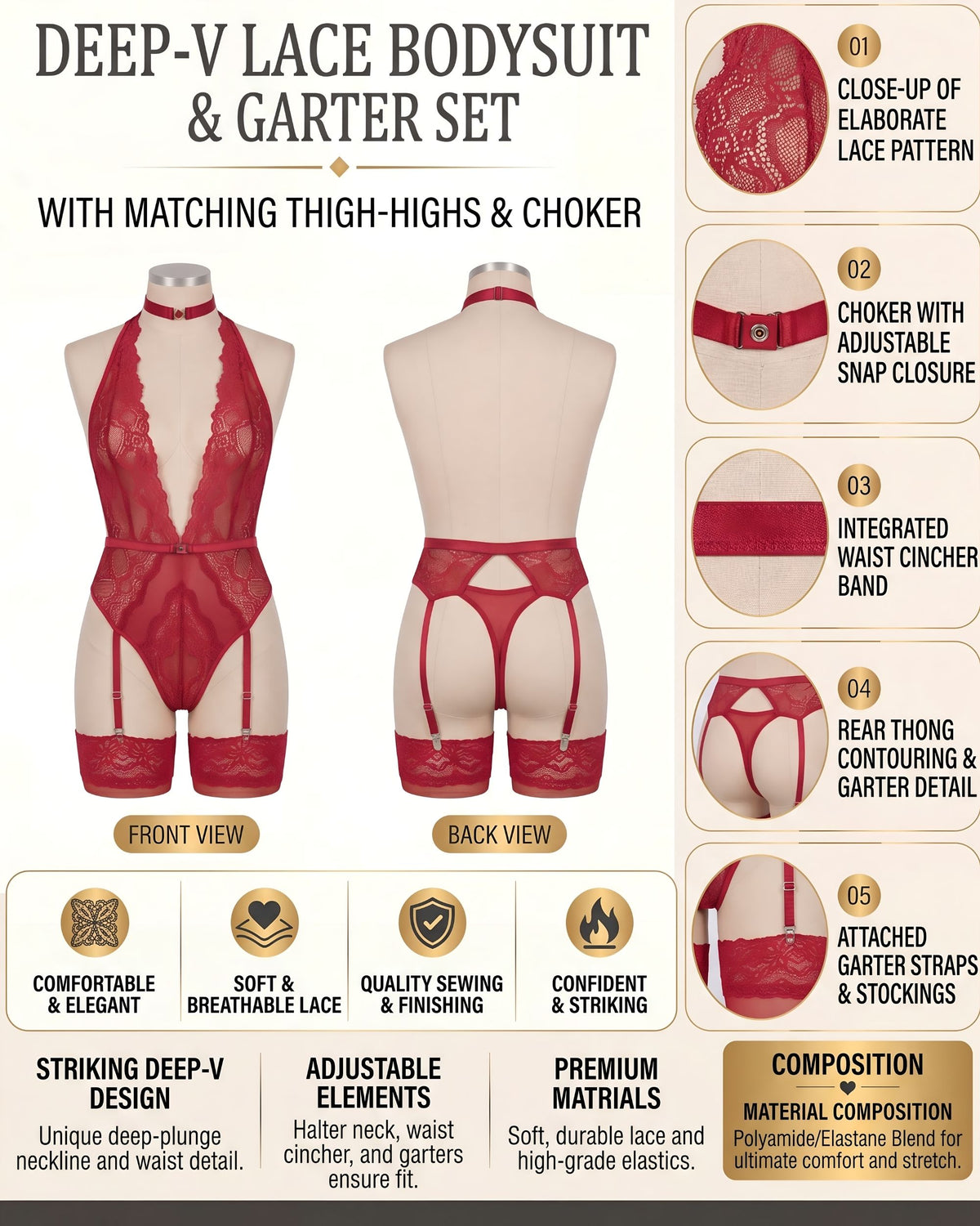 Linsori Adelaide Cherry Floral Lace Teddy Plus Size -  Product detail view