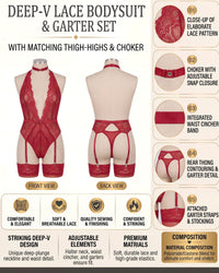 Linsori Adelaide Cherry Floral Lace Teddy Plus Size -  Product detail view