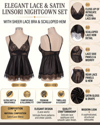 Linsori Eve Midnight Floral Lace Chemise Plus Size -  Product detail view