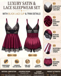Linsori Noir & Plum Floral Lace Chemise Set -  Product detail view
