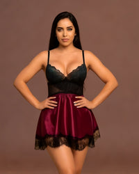 Linsori Noir & Plum Floral Lace Chemise Set - Front view 