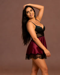 Linsori Noir & Plum Floral Lace Chemise Set -  Right view