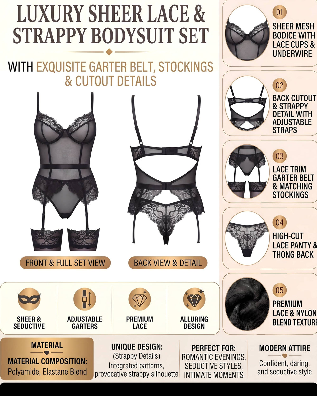 Linsori Noir Leather Look Corset Set Plus Size -  Product detail view