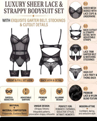 Linsori Noir Leather Look Corset Set Plus Size -  Product detail view