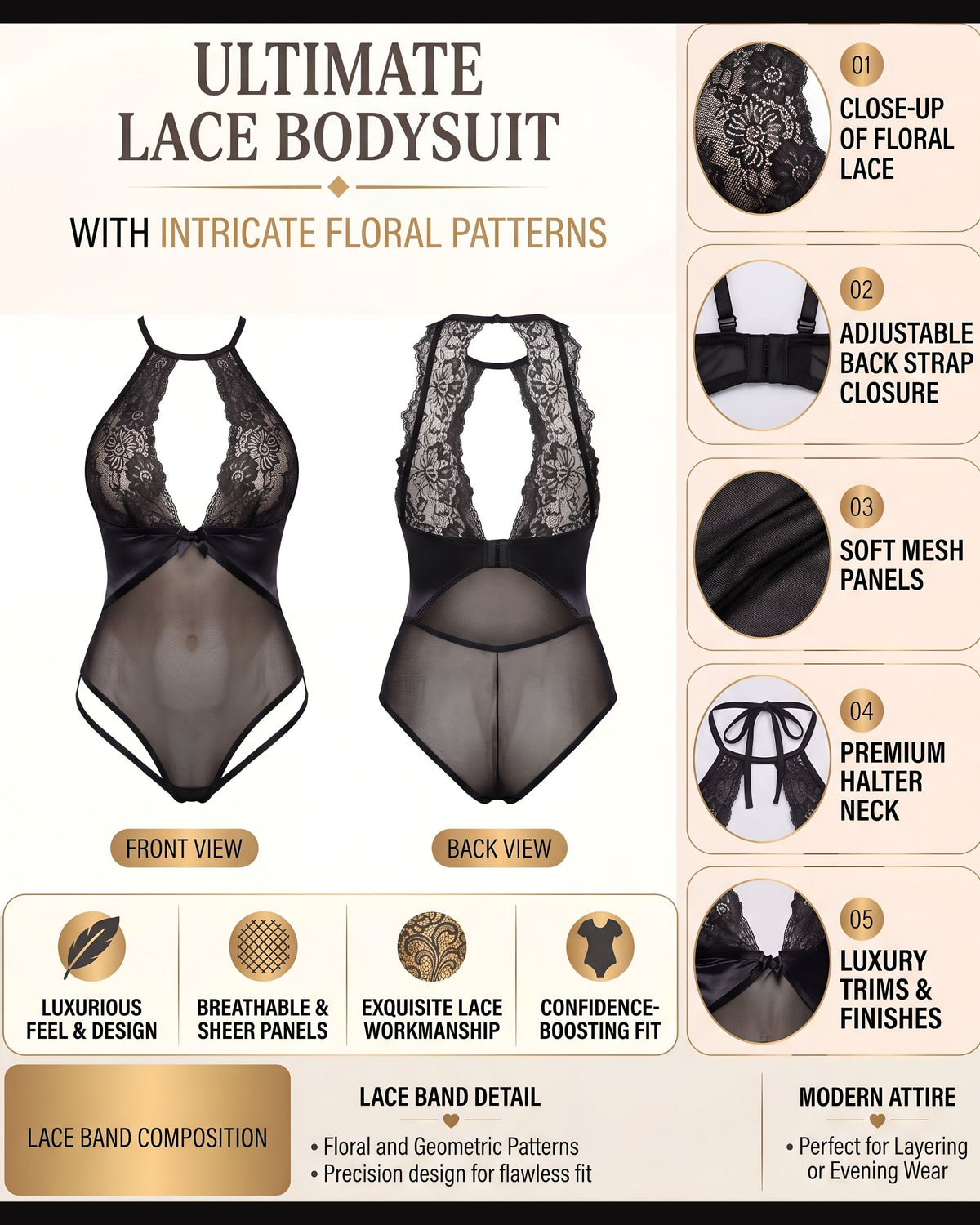 Linsori Noir Lace Laurienne Teddy Plus Size -  Product detail view
