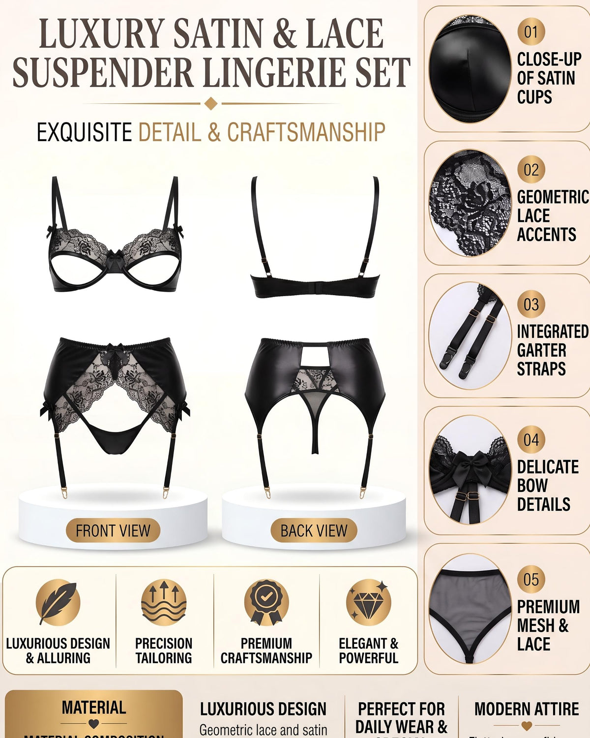 Linsori Noir Lacquer Three-Piece Set Plus Size -  Product detail view