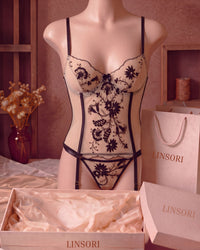 Linsori Savannah Floral Tattoo Corset Set Plus Size- Mannequin View