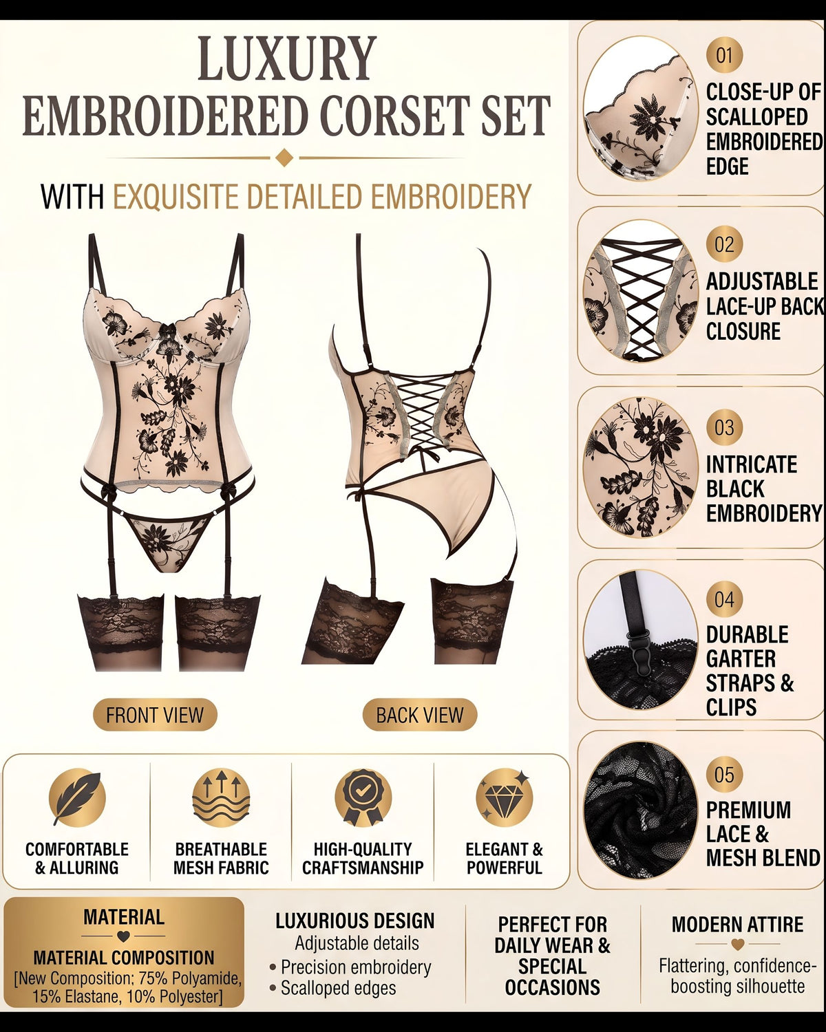 Linsori Savannah Floral Tattoo Corset Set Plus Size-  Product detail view