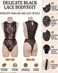 Linsori Noir Emiliana Floral Lace Teddy Plus Size -  Product detail view