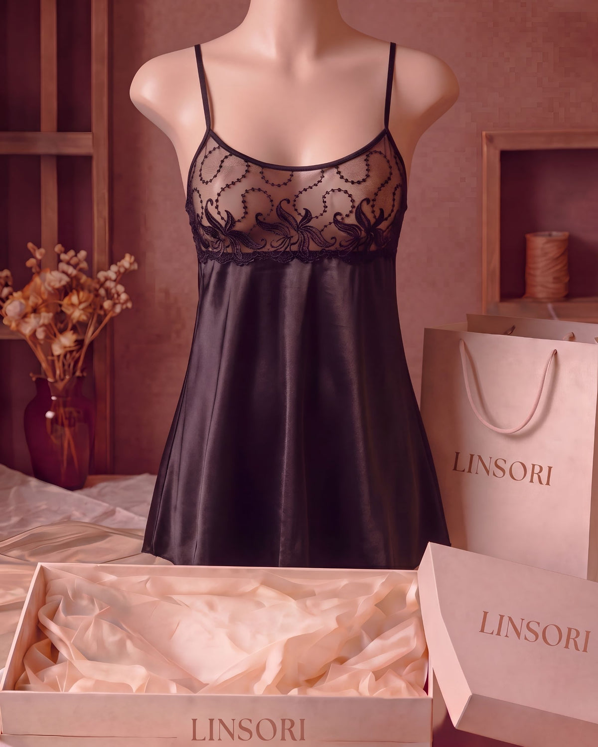 Linsori Obsidian Embroidered Chemise Set Plus Size - Mannequin View