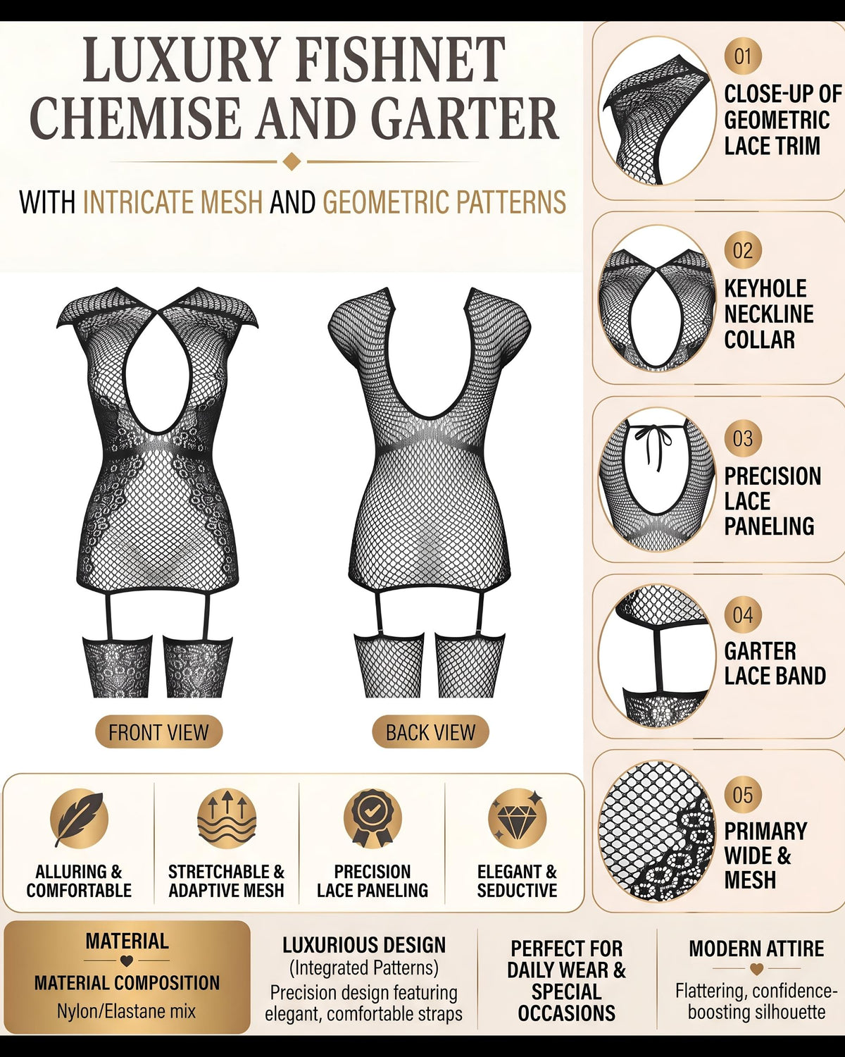 Linsori Obsidian Melanie Bodystocking-  Product detail view