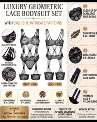 Linsori Maribel Intricate Noir Bodystocking -  Product detail view