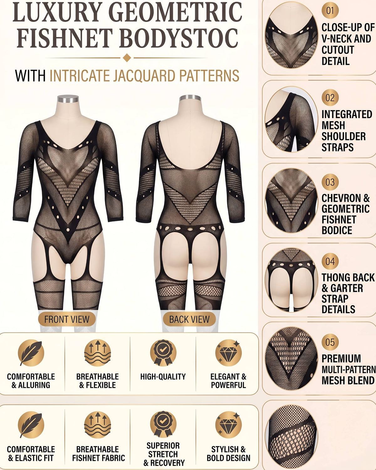 Linsori Esmeralda Noir Bodystocking -  Product detail view