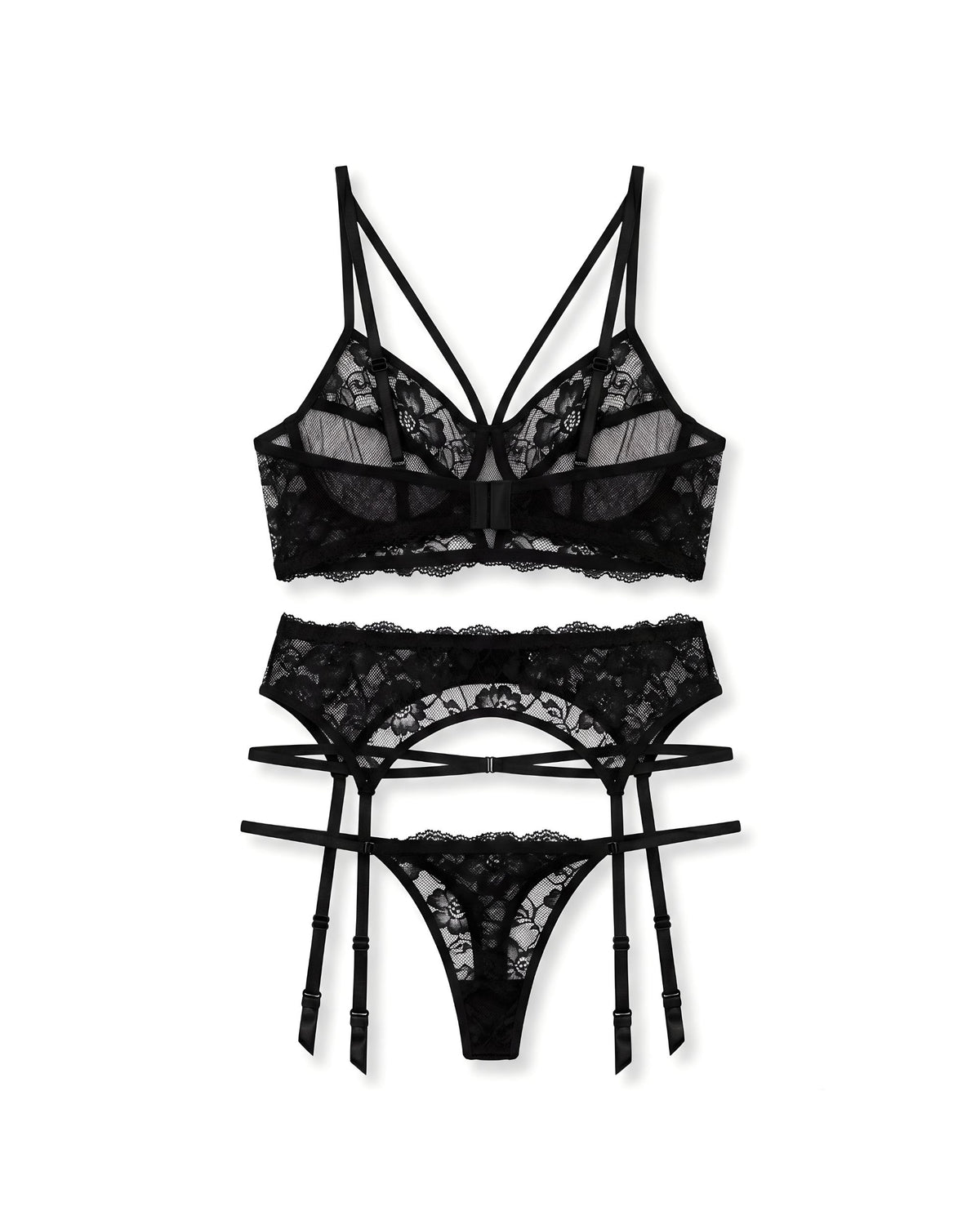 Linsori Noir Ribbon Lace Three-Piece Plus Size - White background view