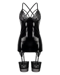 Linsori Gemma Noir Lace Bodysuit Set Plus Size - White background view