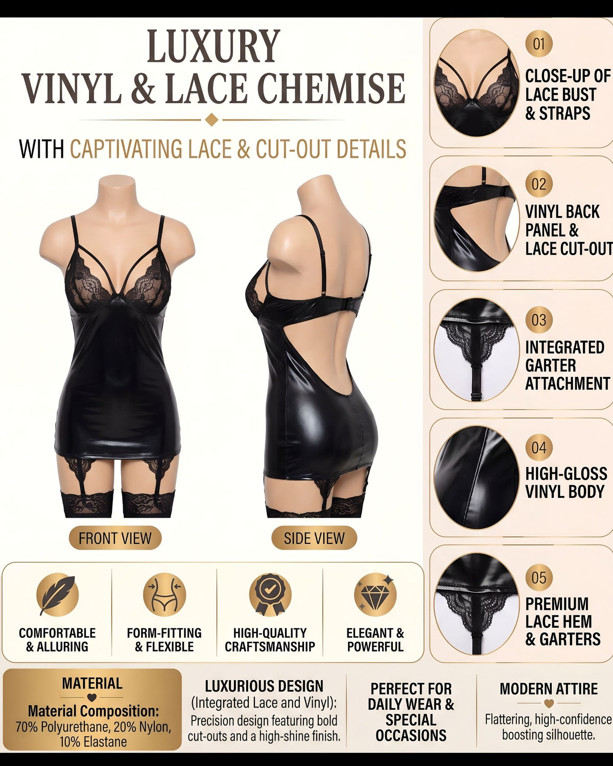 Linsori Gemma Noir Lace Bodysuit Set Plus Size - Mannequin View