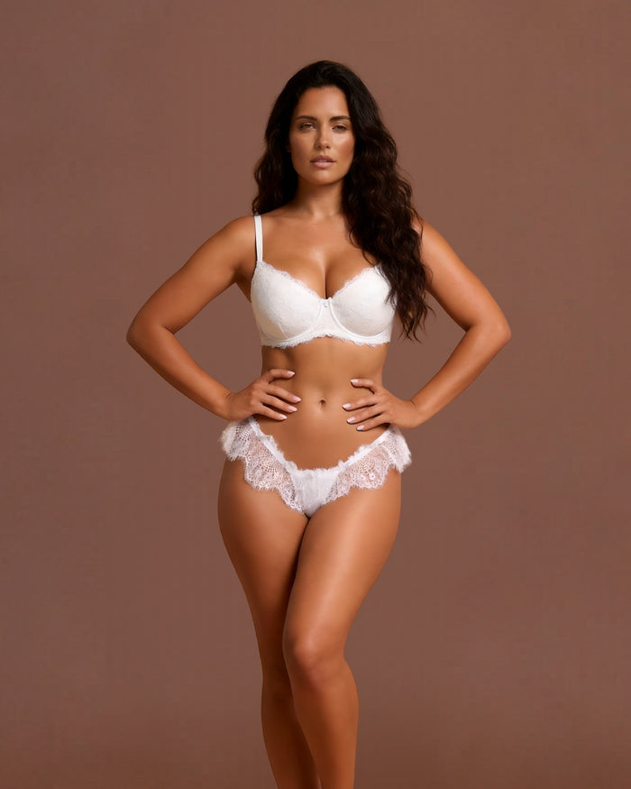 Linsori Ivory Eyelash Floral Lace Thong Plus Size - Front view 