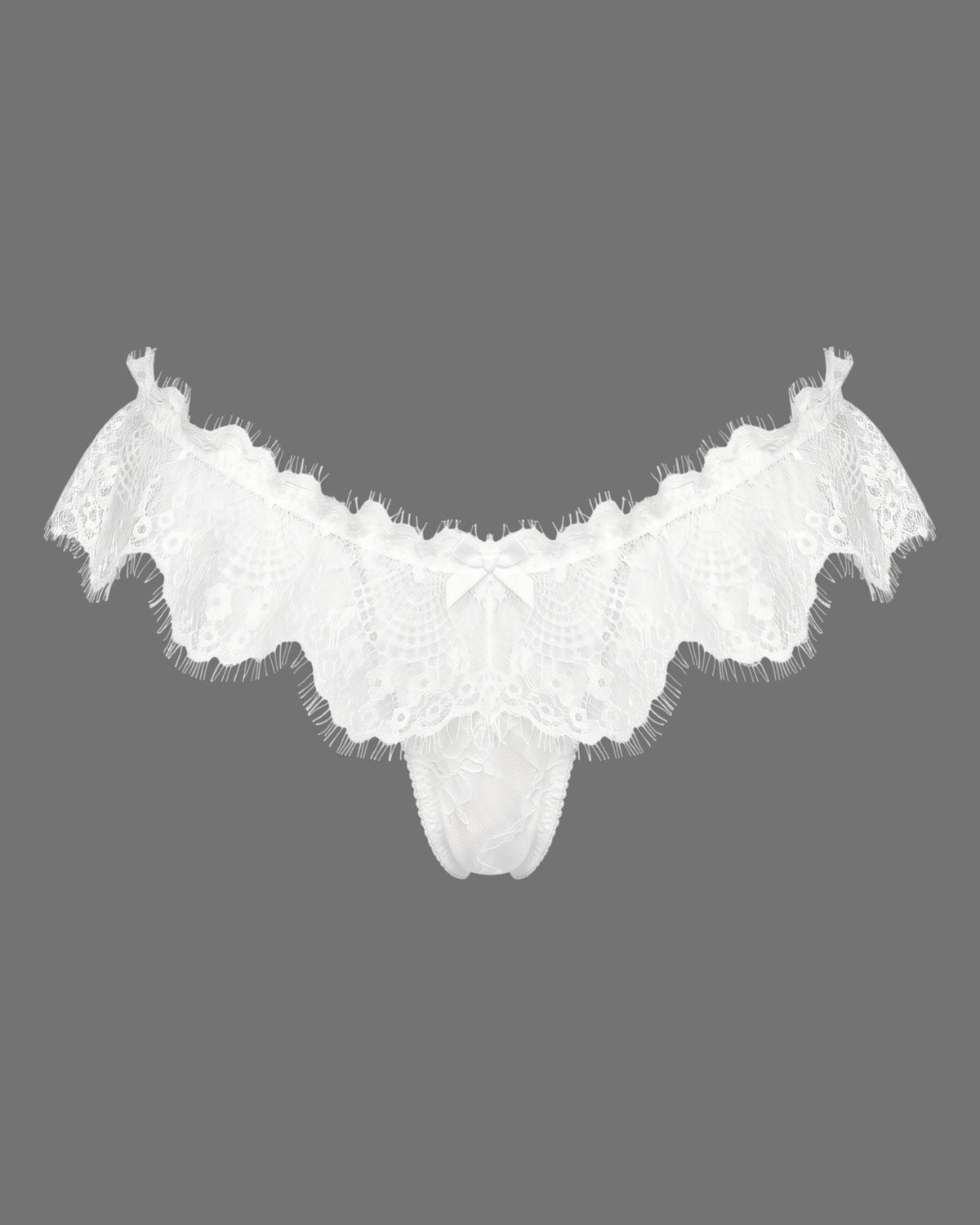 Linsori Ivory Eyelash Floral Lace Thong Plus Size - White background view