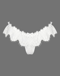 Linsori Ivory Eyelash Floral Lace Thong Plus Size - White background view
